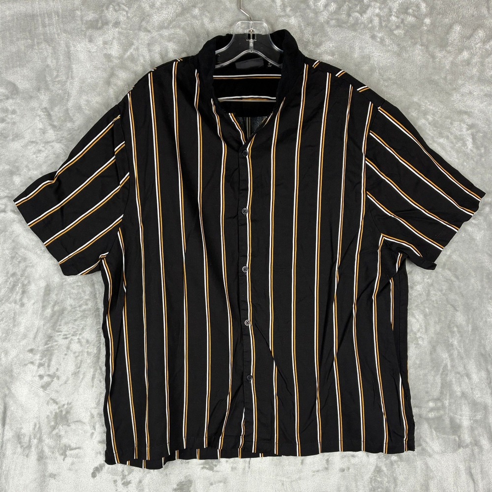 7 DIAMONDS Mens Short Sleeve Button Up Shirt Black Stripe XL Get Rhythm Fit
